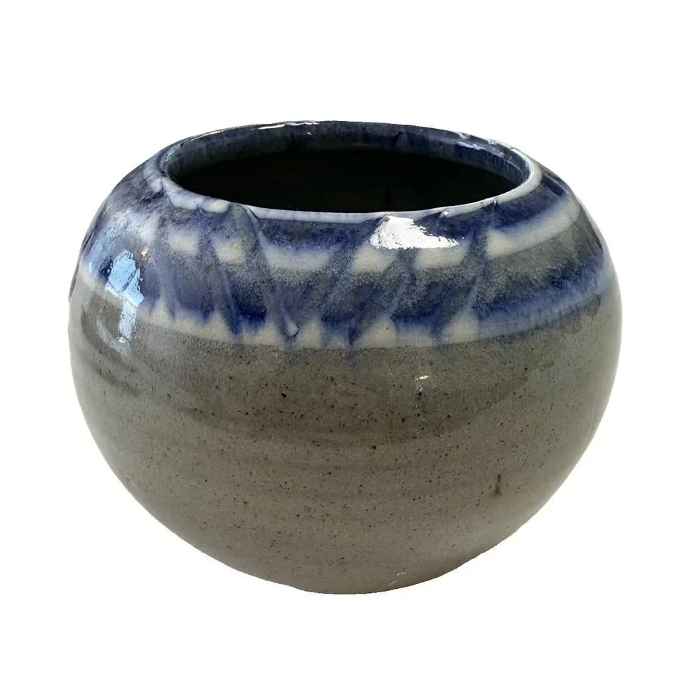 Joel Knanishu Raku Small Pottery Vase with Porcelain and Blue Speckled Glaze